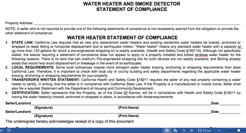 Water Heater and Smoke Detector Statement of Compliance